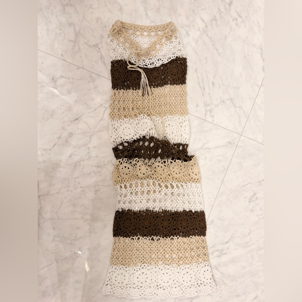 Crochet Striped Maxi skirt/ Coverup